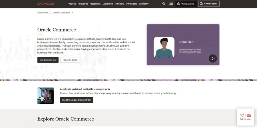Oracle Commerce website screenshot