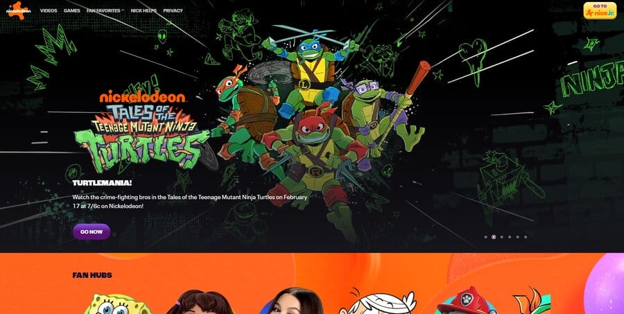Nickelodeon website screenshot